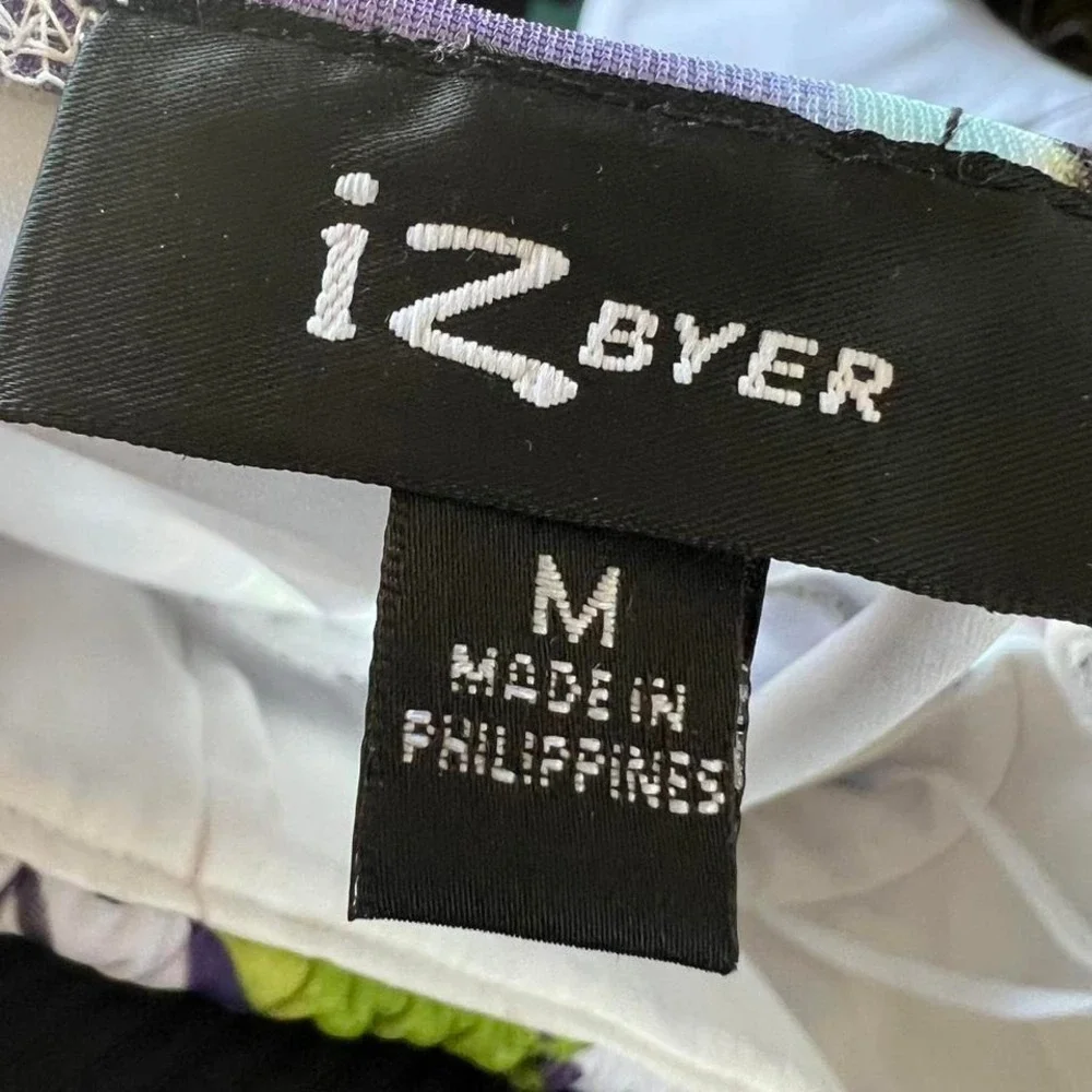 IZ Byer Y2K Purple Blue & Green Watercolor Floral Milkmaid Tie Back Dress Medium